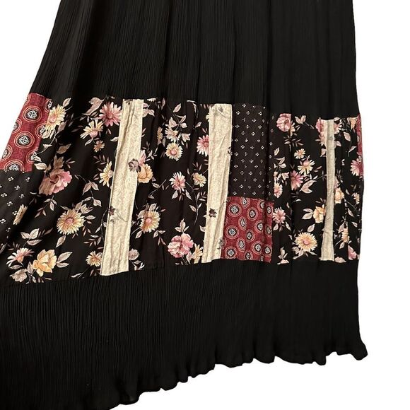 Vintage Black Modest Boho Floral Patches Long Sleeved Maxi Casual Hippie Dress - Picture 4 of 11